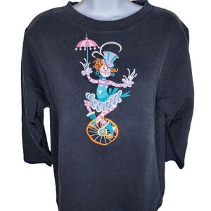 Bob Mackie Clown Sweatshirt Womens Size S Black Art to Wear 2 Sided Embroidered